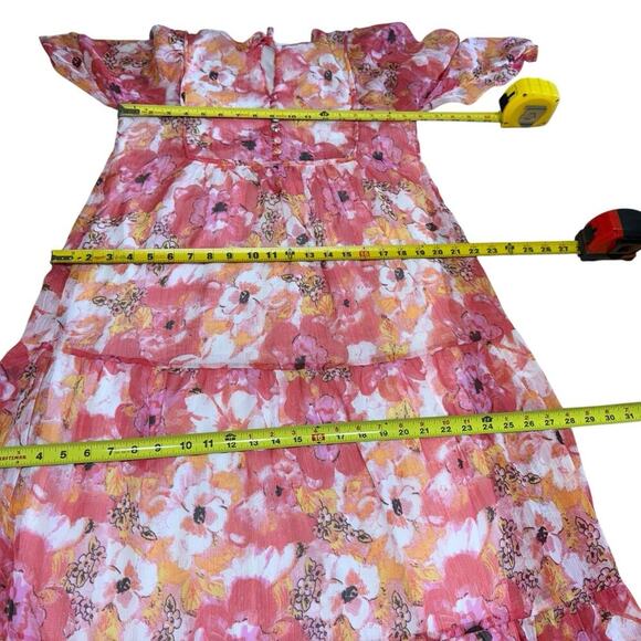 Max Dress All Over Floral Print Tiered Pink Bohemian Whimsifairy Lightfairy Sz 4 - Picture 10 of 12